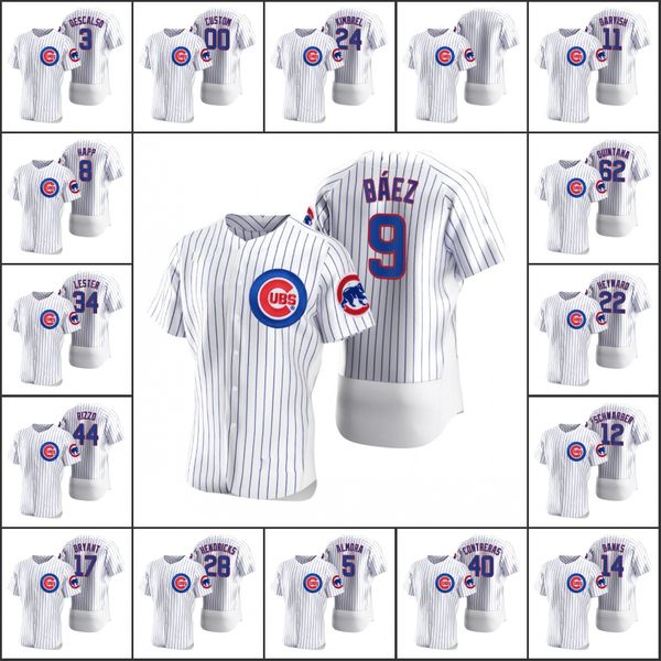 

chicago cubs #9 javier baez 17 kris bryant 12 kyle schwarber 44 anthony rizzo men women youth custom white 2020 authentic jersey, Black