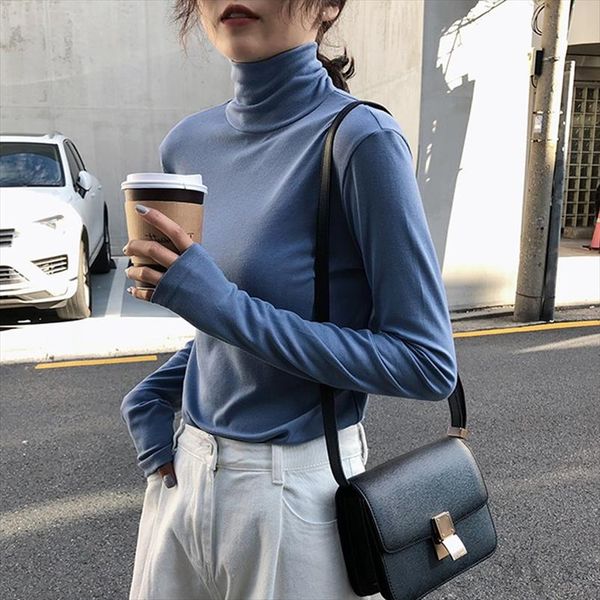 

harajuku solid color bottoming t shirt women spring autumn tee shirt korean turtleneck slim long sleeve 90s black white t shirts