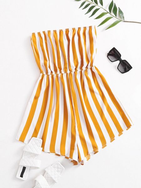 

plus striped print tube romper v1zx#, Black