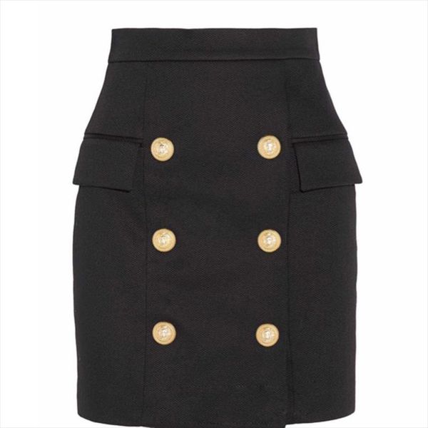 

new fashion runway 2021 designer skirt womens metal lion buttons embellished mini skirt drop shipping good quality, Black