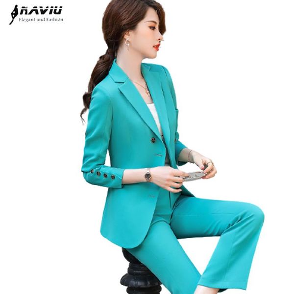 

women's two piece pants professional women suits fashion temperamet business formal slim blazer and wide leg office ladies work wear, White