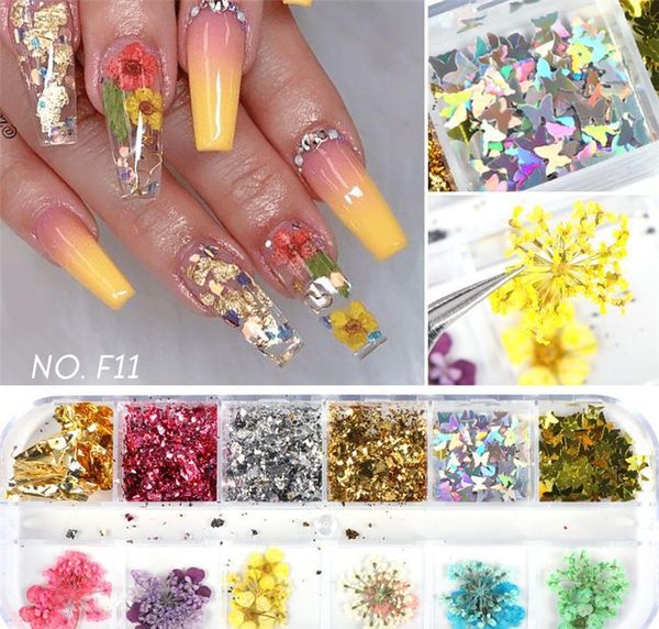 

nail stickers real natural dried flowers nail art kit supplies 3d applique nail decoration sequins glitter deca wmtjqv garment2010, Black