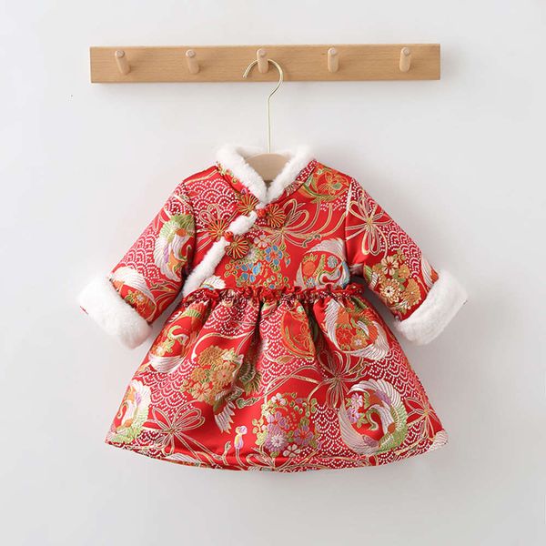 

2020 girl's plush winter foreign sle new year's drs, Red;yellow