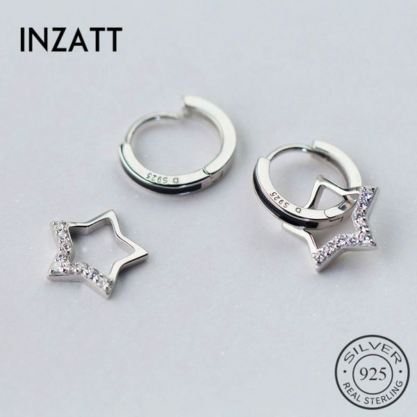 

inzatt real 925 sterling silver cute zircon star hoop earrings for women anniversary party romantic fine jewelry accessories 200923, Golden;silver