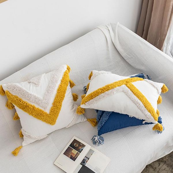 

cushion cover with tassel handmade cotton thread embroidery pillow covers art decor pillowcase home decorative throw pillow case