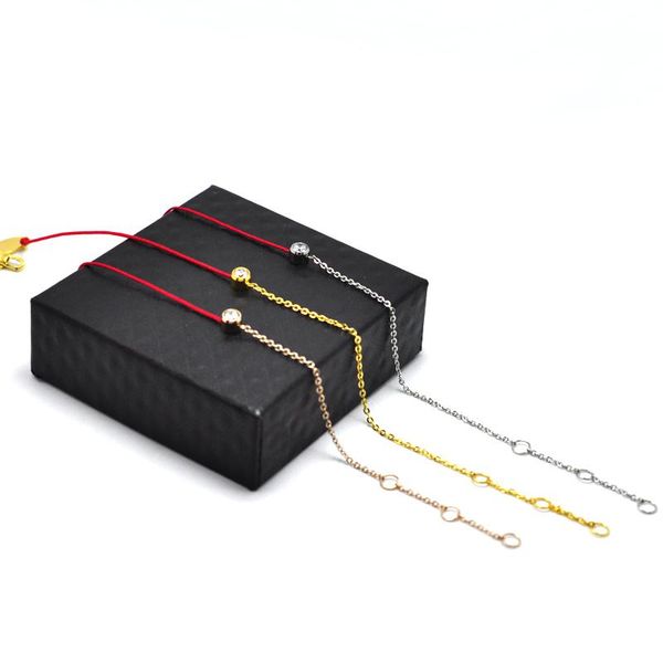 

fysara simple jewelry 3color thin red rope and chain bracelets with cz crystal hread string rope bracelet bangles for women gift sqcqbi, Black