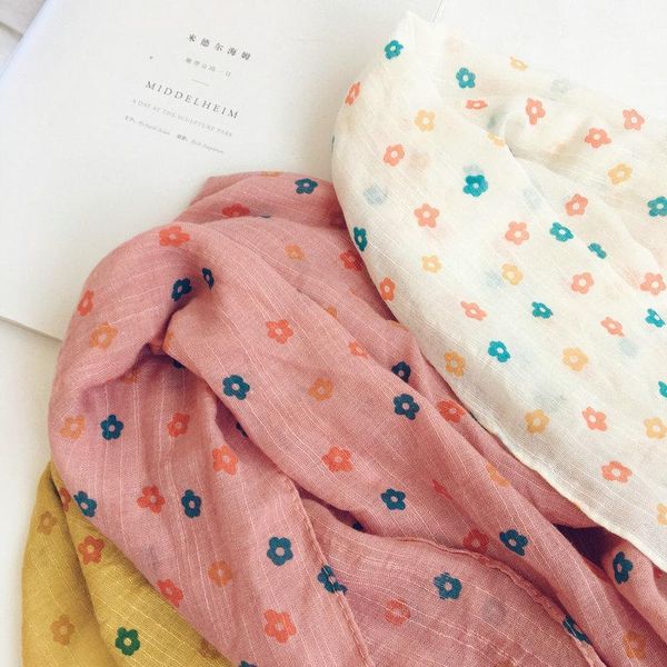 

scarves 2021japanesekorean art colorful flower children's cotton and scarf fashion printed for girls in autumn winter1, Blue;gray