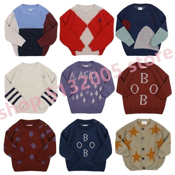 

in stock bo kids autumn and winter new children's sets of round neck letter print stitching sweater y200901, Blue