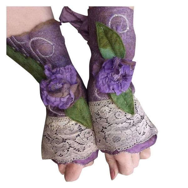 

five fingers gloves fashion women lace party dressy winter warm fingerless floral for girls mittens gloves#g30, Blue;gray