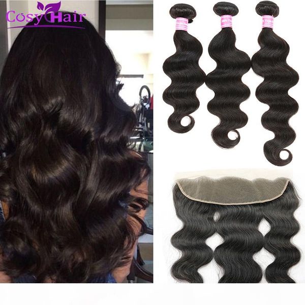 

sell brazilian virgin hair 13x4 body wave lace frontal closure human hair weave bundles brazilian hair extensions wefts, Black;brown