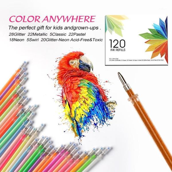 

60/100/120 multicolour ballpoint gel pen highlighter refill colorful shining pens for writing painting graffiti stationery1, Black;red