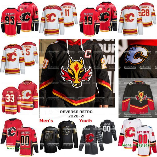 

calgary flames 2021 reverse retro mark giordano matthew tkachuk johnny gaudreau sam bennett elias lindholm rittich backlund hamonic jerseys, Black;red