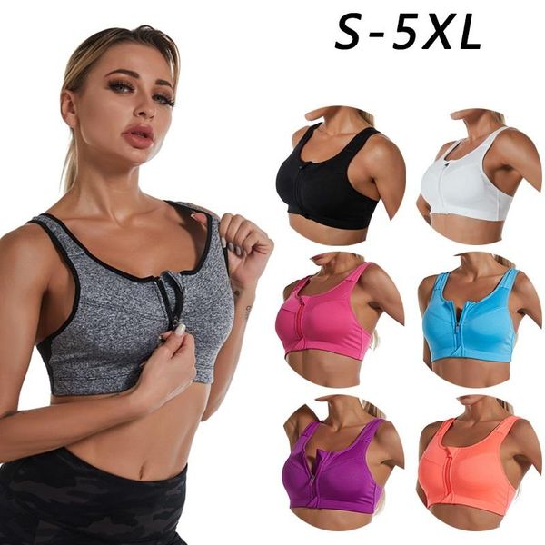 

yoga outfits sports bra women zipper push up fitness athletic running shockproof padded active wear gym vest bh sport, White;red