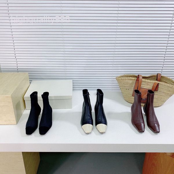 

boots high end quality autumn winter elastic short boots color block stone pattern low heel thin ankle leather, Black