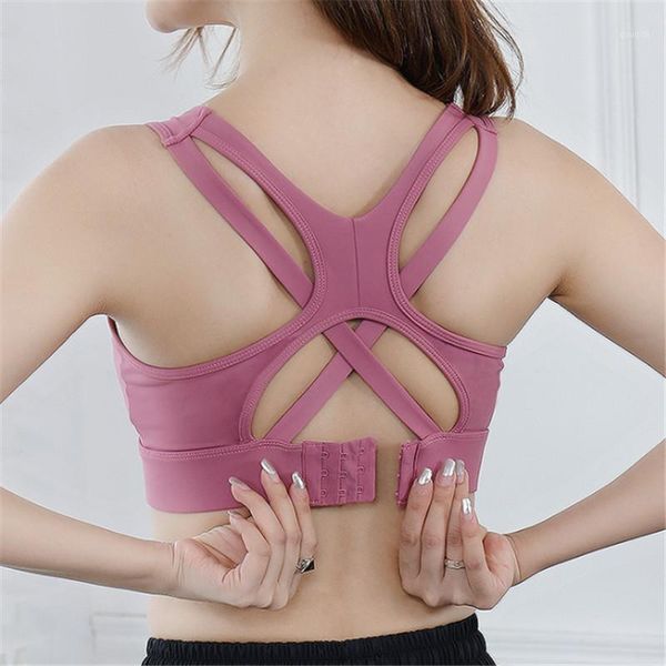 

gym clothing adjustable buckle back cross brassiere sport femme yoga bra quakeproof gather fitness seamless sports women underwear1, White;black