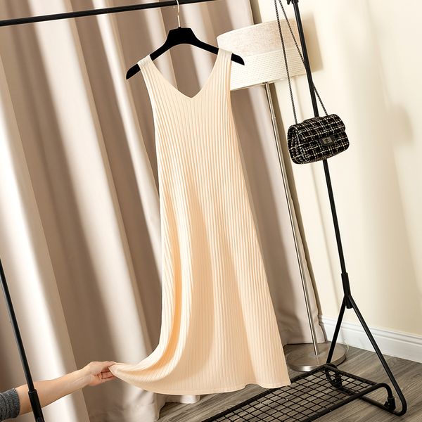 

2021 new women thin long knit maxi ribbed halter summer chic female midi dress v neck spaghetti strap knitted dresses ivg5, Black;gray