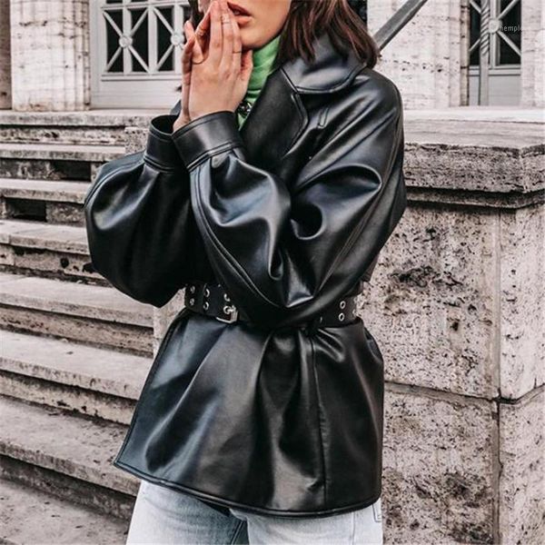 

female's leather coats new fashion black pu long slevees loose casual outwear ladies' autumn jackets with pockets fall coat 1, Black;brown