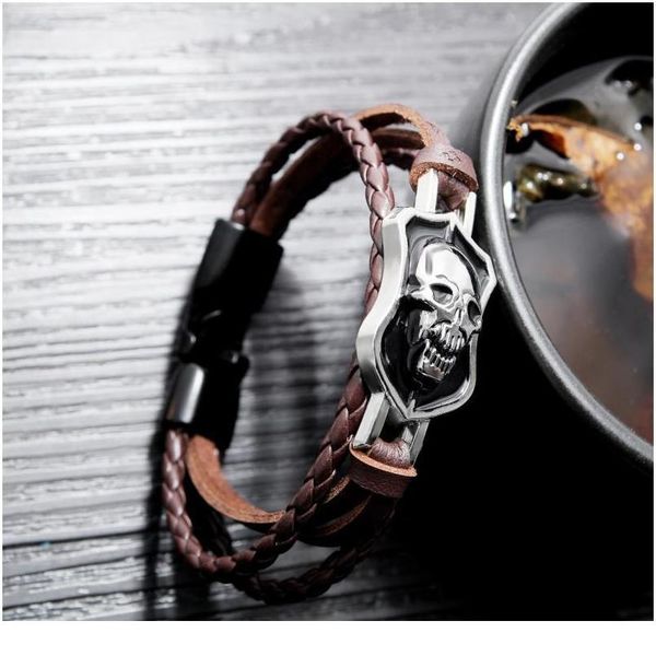 

opk men bracelets halloween knitted leather bracelet men's taro bracelet nightclub punk leather bracelet qyldsy