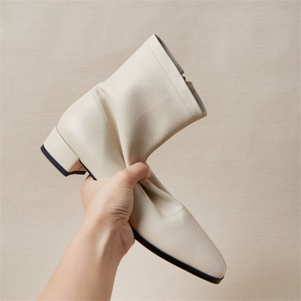 

mljuese women soft ankle boots cow leather black color square toe zippers autumn spring low heel boots women boots t200425