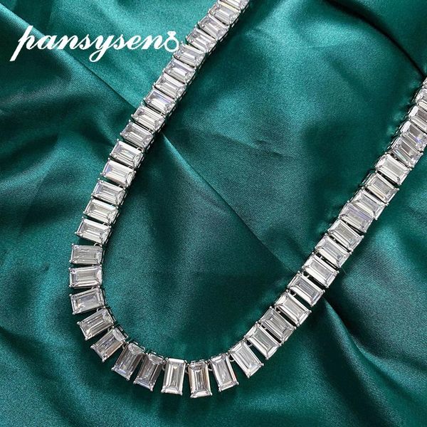

pansysen silver 925 jewelry necklaces 6*10mm simuated moissanite 5a zircon gemstone cocktail patry wedding necklace wholesale