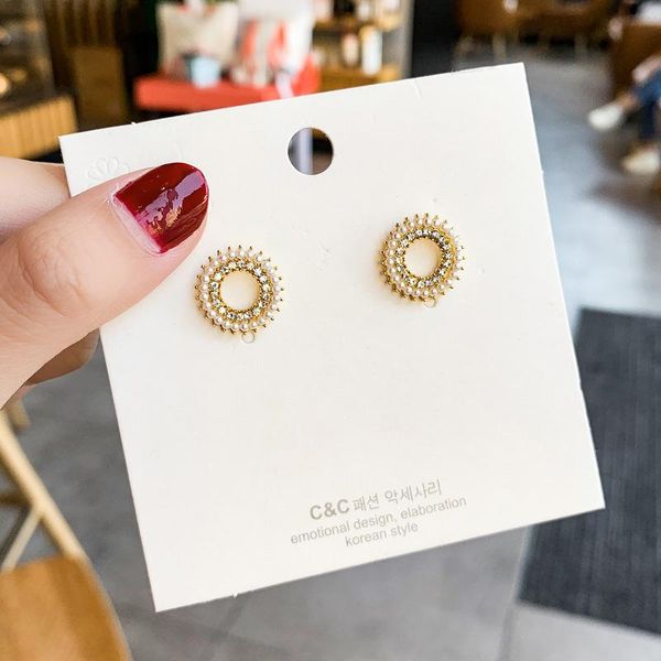 

stud 2021 simple temperament small and fresh pearl earrings circle female personality fashion ear ornaments, Golden;silver