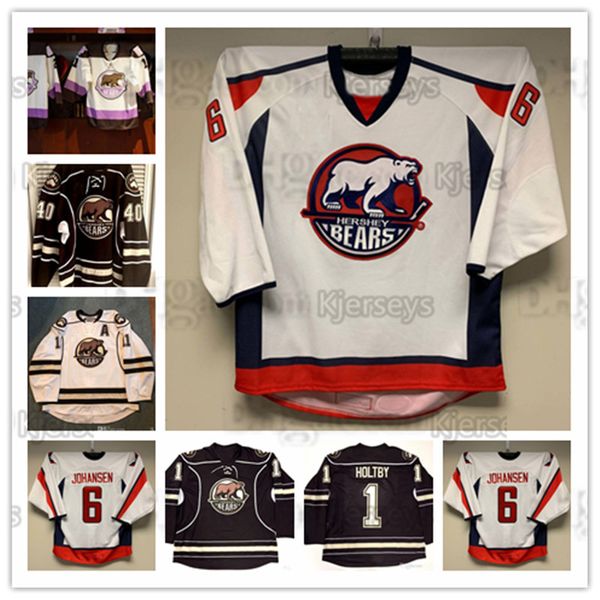 

custom vintage men hershey hockey jersey bear 1 brian holt than 7 steve oleksy 4 carlson washington capital customize any name and number je, Black