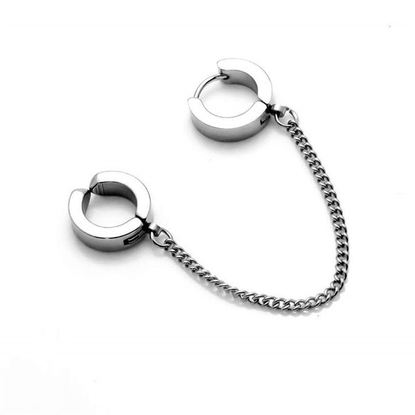

factory price steel 1 circle piece punk clip stainless on hoop earrings with long chain silver color unique fashion jewe