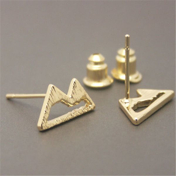 

fashion mountain peaks stud earrings hollow out design gold silver rose three color optional suitable for men and women, Golden;silver