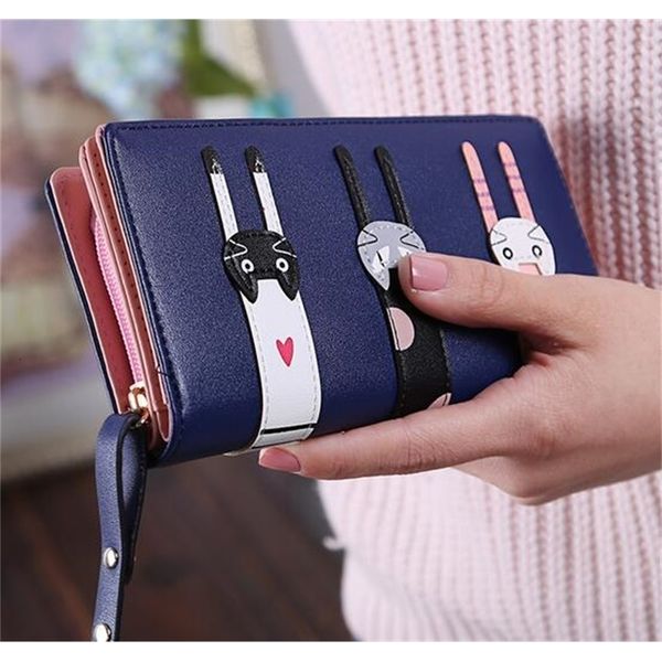 

designer-the new mobile phone wallet female long zip fastener cartoon three cats fashion women's wallet, Red;black
