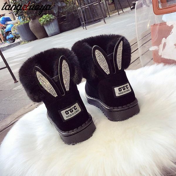 

2020 women boots winter snow boots female duantong warm lace flat with women shoes tide botas mujer sale, Black