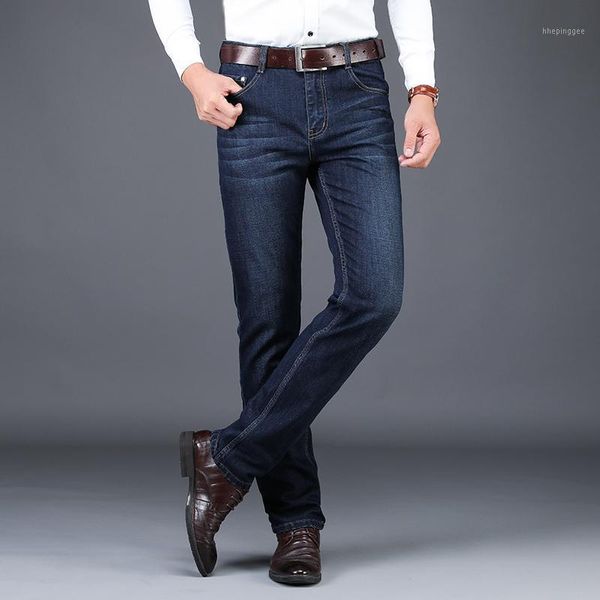 

men's jeans tfetters 2021 business baggy pants autumn winter cotton thick trousers male solid color plus size mens loose men1, Blue