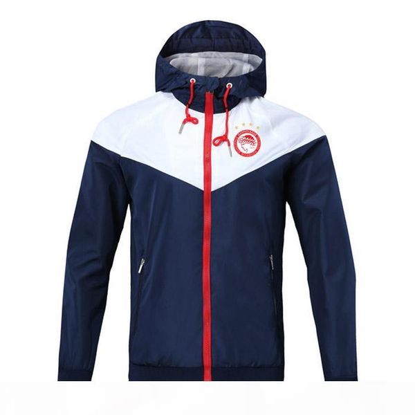 

2020 olympiakos soccer zipper windbreaker long sleeve jacket coat winter sport football windbreaker hoodie jacket sportswear men's jack, Black;brown