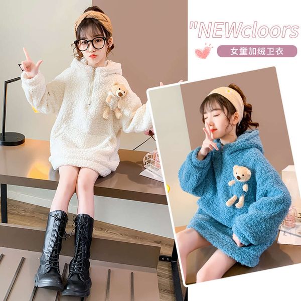 

girls' lovely cub fur sweater autumn and winter 2020 korean pullover cartoon children's fashion, Black