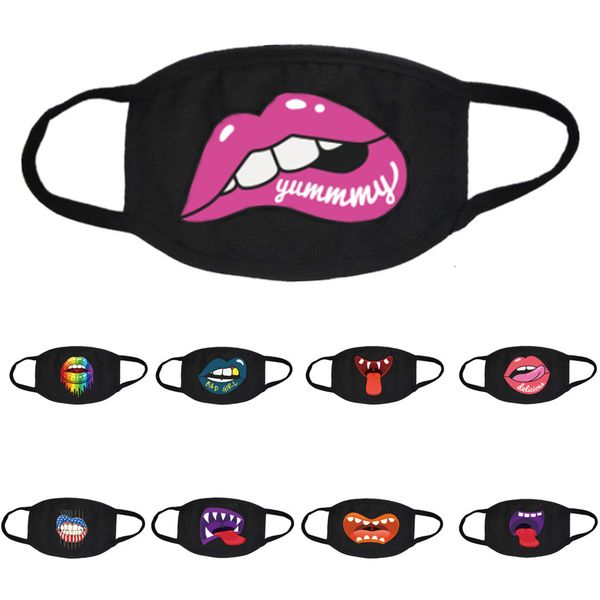 

fashion designers face masks windproof printed cotton mask european and american personality lip print pattern black mask