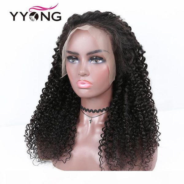 

yyong 13x6 t part brazilian kinky curly transparent hd lace frontal human hair wigs remy human hair lace front wig 120% 30inch, Black;brown