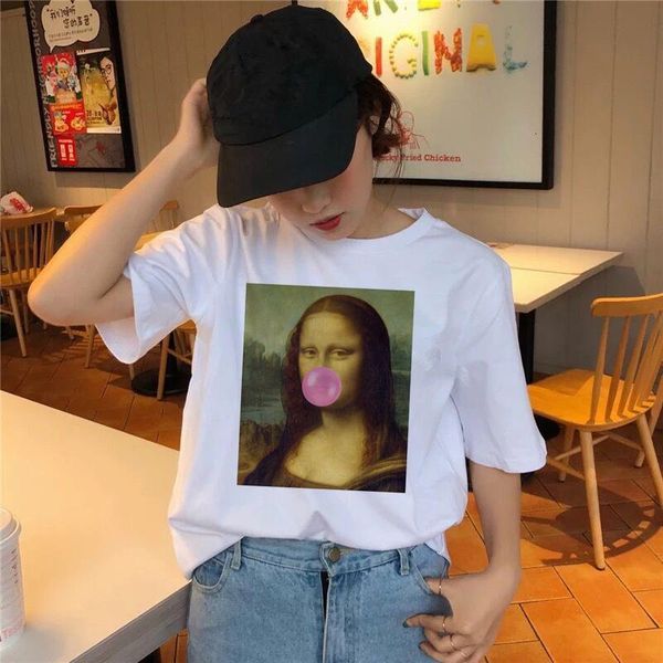 

mona lisa t shirt hip hop tshirt women female funny tee shirts t-shirt harajuku 90s streetwear casual printed new korean, White
