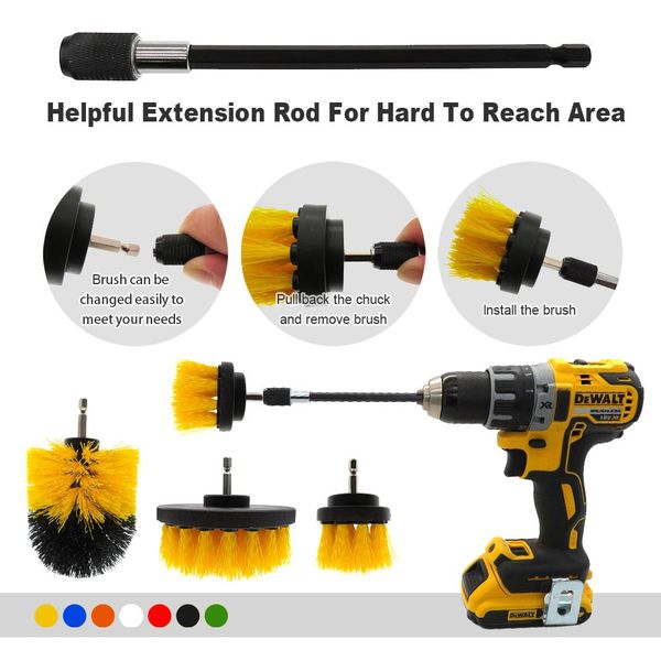 

4pcs/set power scrubber drill brush kit electric cleaning brush with extension for car,grout, tiles,bathroom, kitchen & q sqcmee