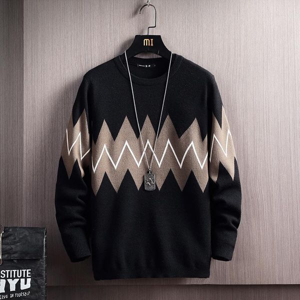 

sweater winter men's new round neck pullover printed sweater casual fashion base mens clothes mens sweaters, White;black