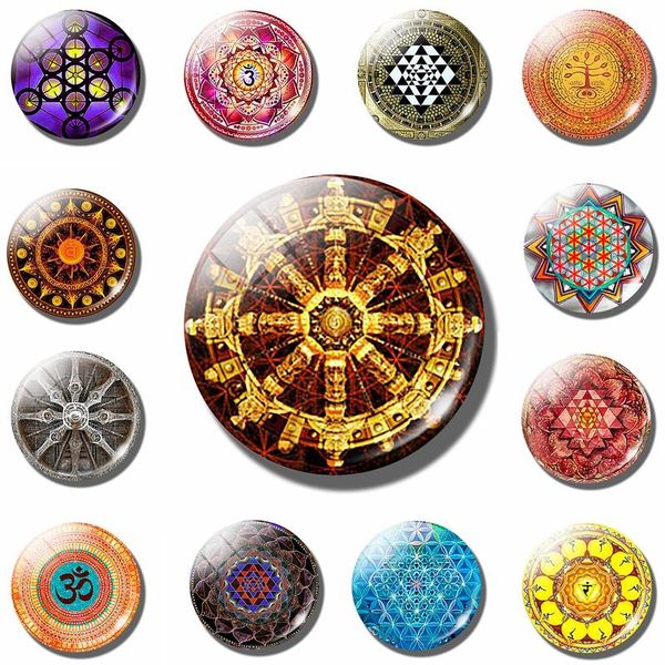 

мандала магнитная наклейка буддийская дхарма колесо холодильник магнит декор 30 мм стекло геометрия медитации холодильник держатель для дома