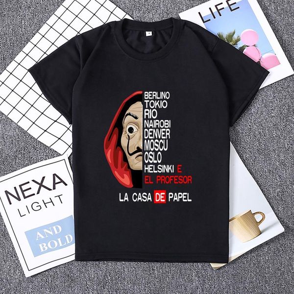 

la casa de papel women t shirts money heist tees tv series t shirts dali mask casa de papel short sleeve &tees, White