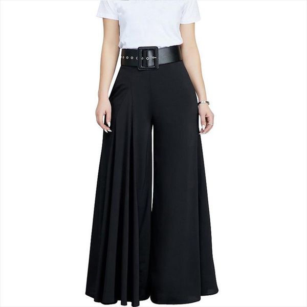 

women casual loose pleated wide leg pants palazzo pants autumn hight waist elegant pantalon office ladies trousers with pockets, Black;white