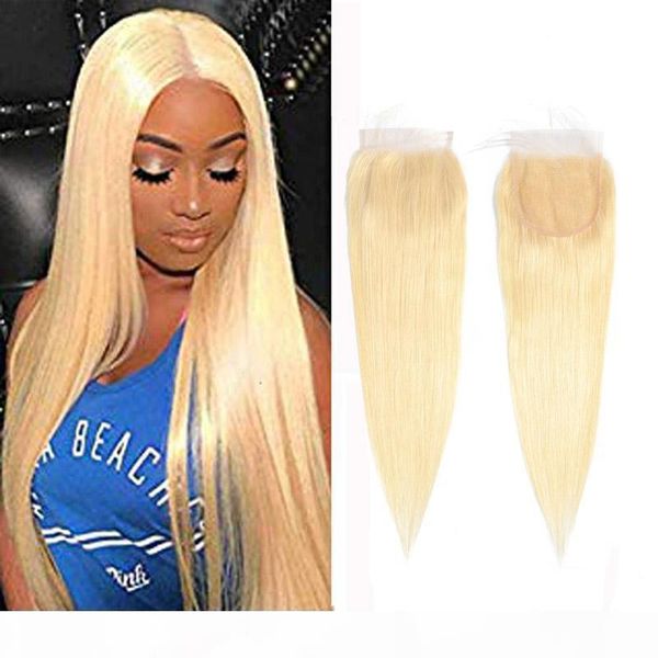

peruvian human hair 4x4 lace closure 613# color silky straight blonde virgin hair lace closure middle three part, Black