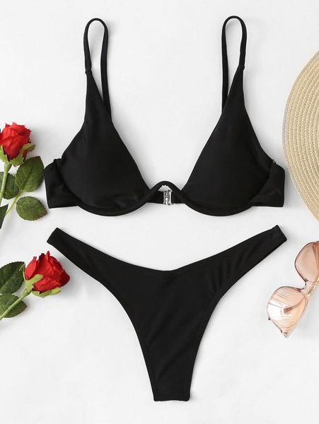 

plunging underwired with high cut bikini 57vg#, White;black