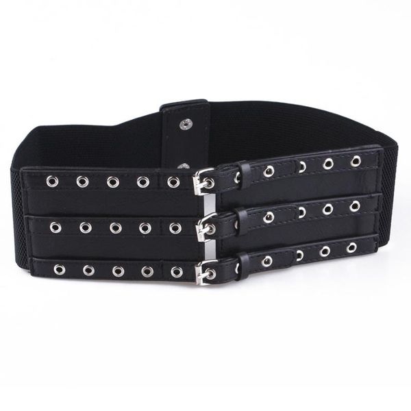

belts s three head buckle decoration wisp hollow steel ring wide belt personality dress elastic waistband girls accessories sw363, Black;brown