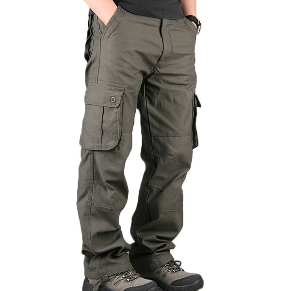 Erkek Kargo Pantolon Erkek Casual Çok Cepler Askeri Büyük Boy 44 Taktik Pantolon Erkekler Dış Giyim Ordu Düz Uzun Pantolon Slacks 201125