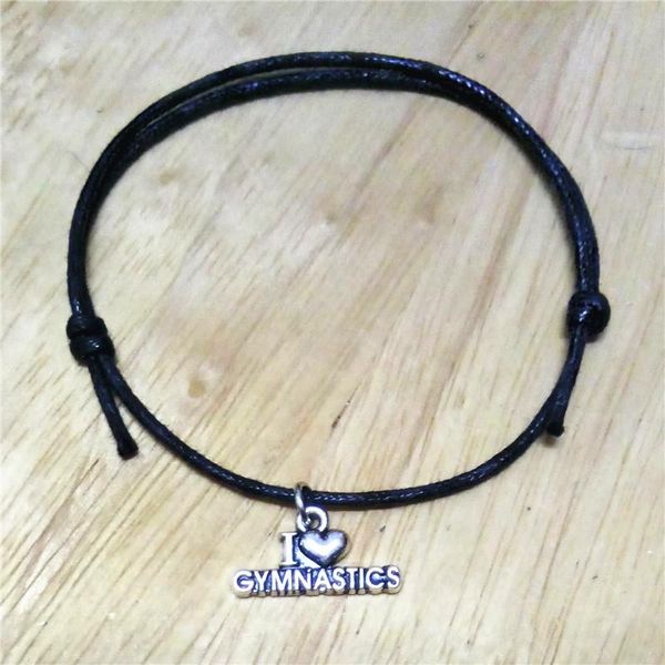 

charm bracelets zinc alloy antique silver plated letter i love gymnastic heart wax string bracelet jewelry, Golden;silver