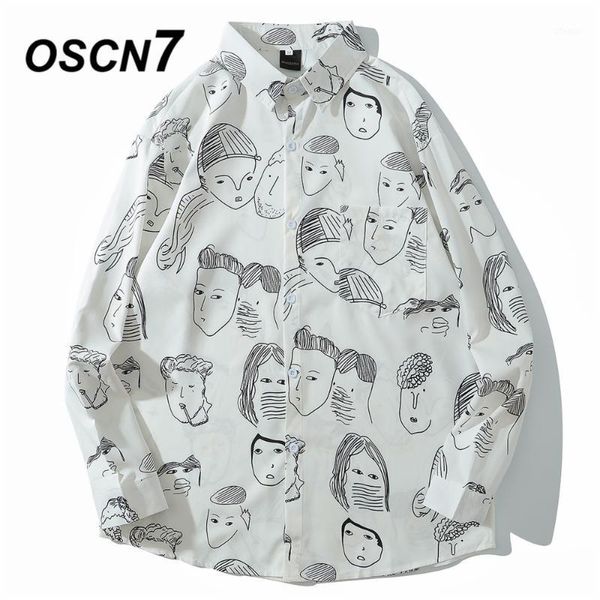 

oscn7 casual printed long sleeve shirt men high high streetwear 2020 fall women shirt retro shirts harujuku mens x10181, White;black