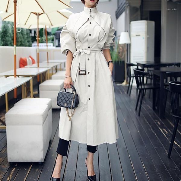 

autumn tide nice women casual trench fashion comfortable loose a-line trench coat outdoor warm long1, Tan;black