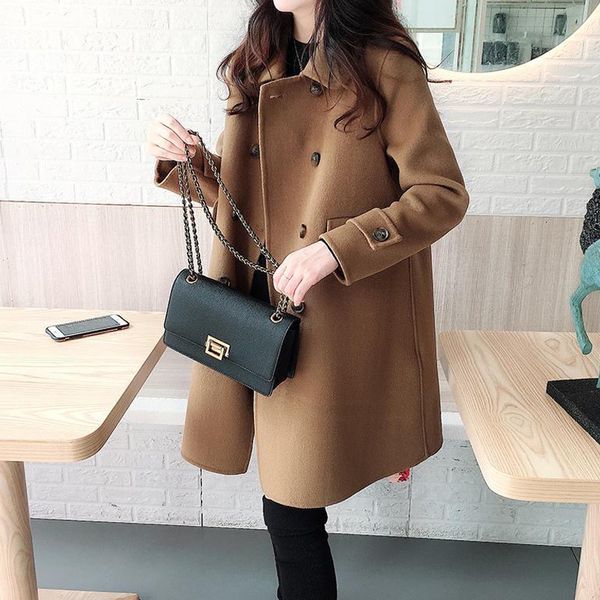 

breasted double 2021 new wool solid woman's jacket quilted cotton camel i1ki, Black