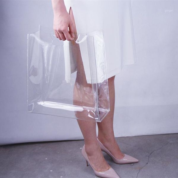

fashion pvc transparent handbags shopping bag jelly clear handbag tote bag summer waterproof reusable eco foldable beach bags1